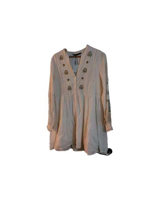 Zara Embroidered Linen Blend Short Tunic Dress S Boho 6895/045 in Black |  Stylemi
