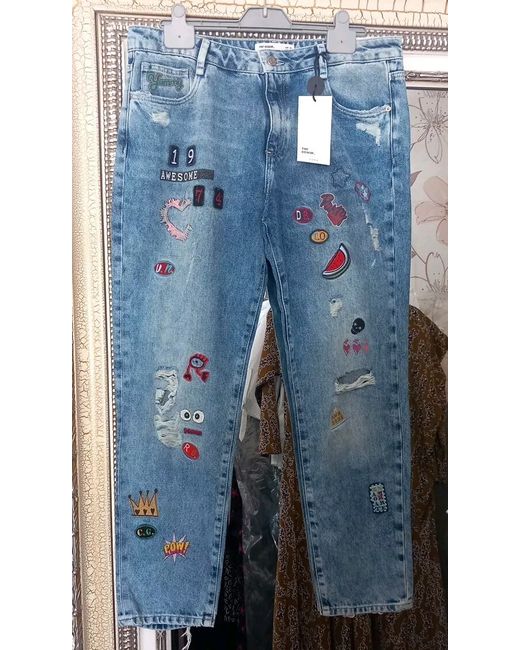 Zara New Super Wide-Leg Trf Jeans With Boxer Detail 16 6045/209 in Blue