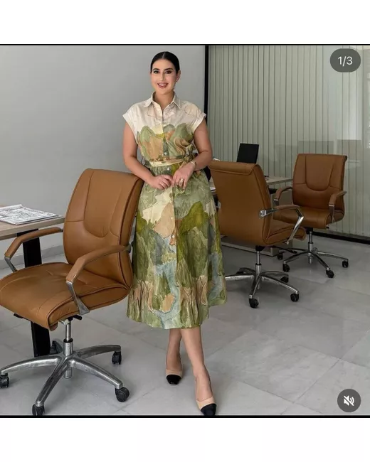 zara shirt dress green Zara Green Geometric Print Maxi Shirt Dress main image 1
