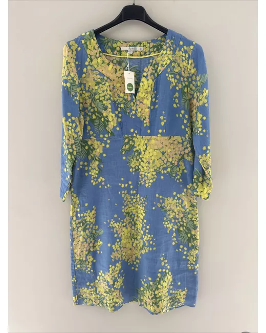 Boden Ric Rac Linen Blend Mini Dress 14 Long NEW Summer Holiday in Blue