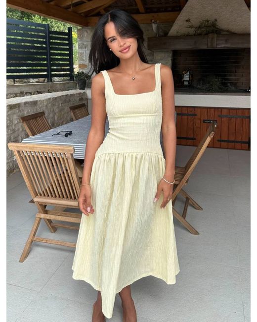 Zara Textured Flared Fitted Midi Dress Vanilla S M L 4813/323 New in Yellow  | Stylemi