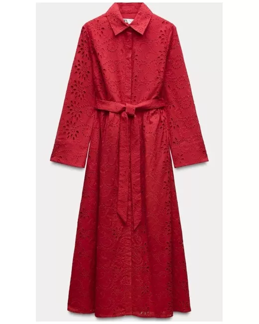 Zara zw collection Embroidered Shirt Dress XS Ref 8420/916 in Red | Stylemi