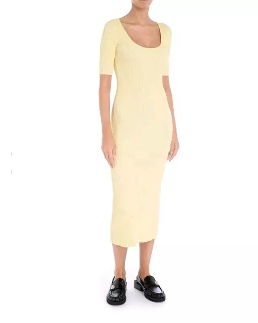 Ganni Ribbed-knit midi dress in Brown | Stylemi