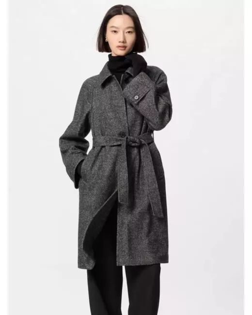Uniqlo Tweed Single Collar Coat S Relaxed Fitting Dark Grey in  display picture 1
