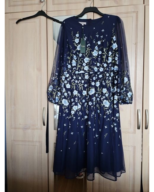 Hobbs New Navy Chartreuse Printed Hatty jersey midi dress Petite sizes 6-20  in Dark Blue | Stylemi