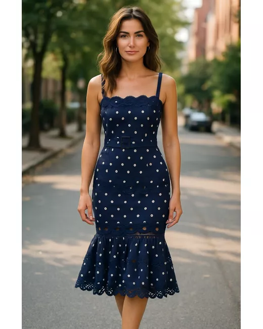 chinese dress ladies Polka Dot Satin Midi Dress by Self Portrait