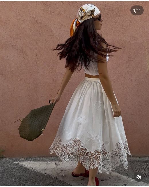 Zara ZW Collection Embroidered Flared Midi Skirt M 6303/041 Holiday in  White