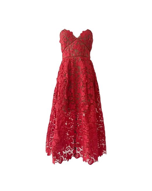 Self-Portrait Red Lace Dress UK 12 in Floral | Stylemi