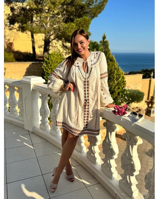 Zara Embroidered Linen Blend Short Tunic Dress S Boho 6895/045 in Black |  Stylemi