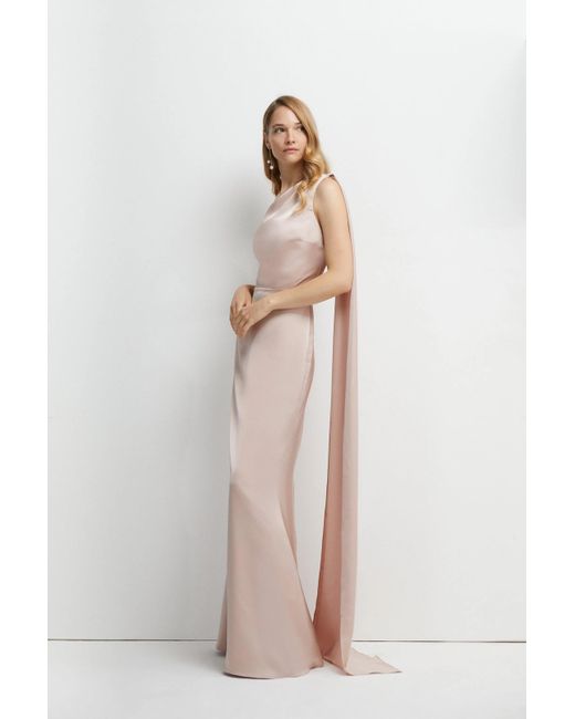 Coast Maxi Dress Lemon Satin Asymmetric Neckline Cape Detail | Stylemi