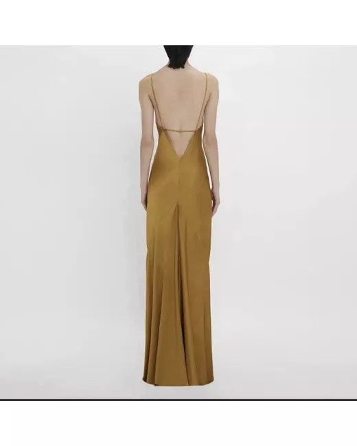 Victoria Beckham Gold Cami Floor Length Maxi Gown Dress 8 Sleeveless Rrp850  in Golden | Stylemi