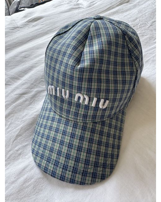 Brand new！Miu Miu Logo Embroidered Gingham Baseball Cap Miu miu miu cap - Gem main image 4