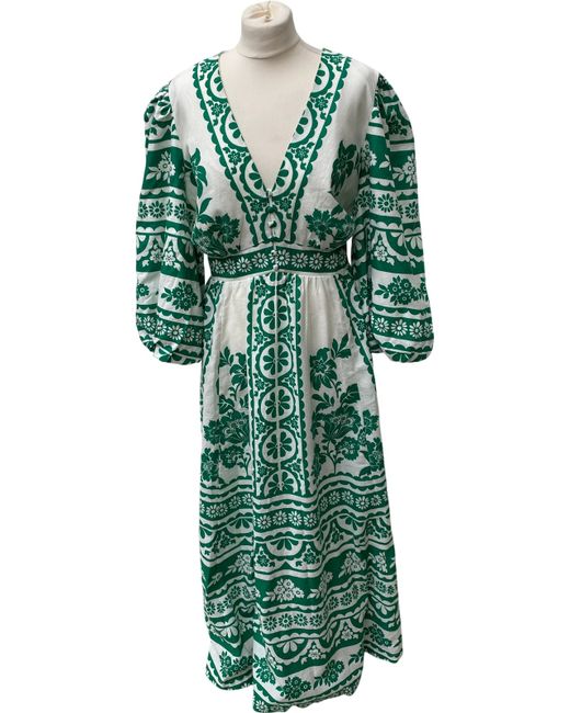 knee length dresses for ladies Lola Blouson Maxi Dress-Rich Emerald, Ornate Tropics