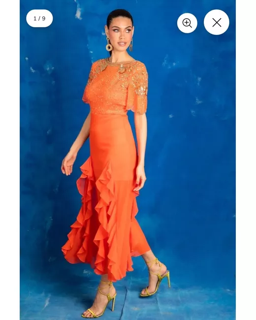 virgos lounge orange dress Virgo's Lounge Kelly Embellished Skater Party Prom Dress SIZE UK8 EUR36 US4