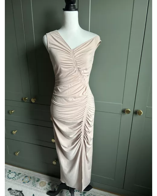 Self-Portrait asymmetric ruched midi dress in White | Stylemi