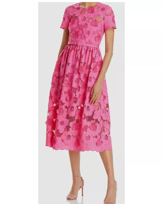 chinese dress ladies Blue Floral Lace Midi Dress  self-portrait