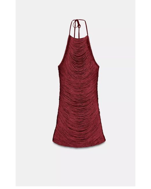 Zara Sold Out New Halter Dress With Fringing L Bnwt Brown | Stylemi