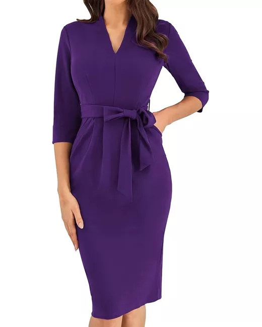 Grace Karin Cocktail Dress 3/4 Sleeve Elegant Wedding Guest Bodycon Belt