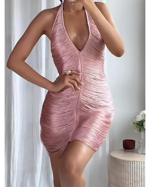 Zara Sold Out New Halter Dress With Fringing L Bnwt Brown | Stylemi
