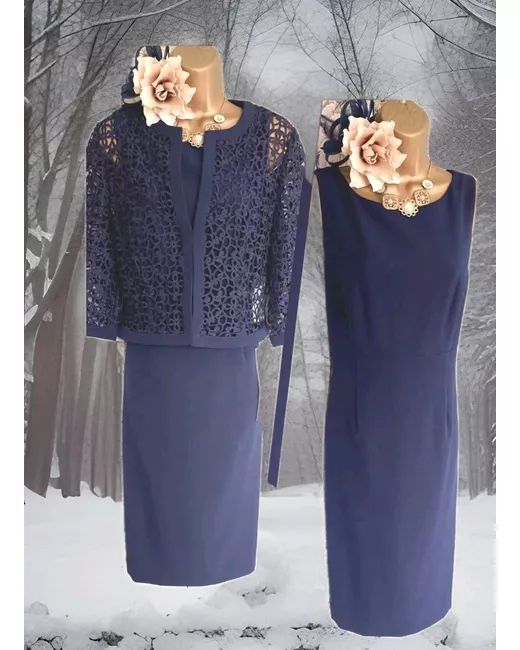 Wedding Wear Nightingales Navy Lace Dress And Jacket Elegant Dark Navy Lace  Mother Gown With Half