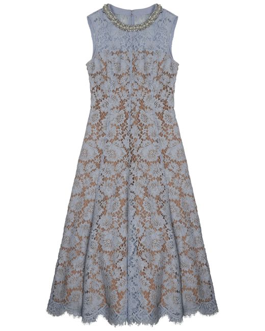 Self-Portrait lace midi dress in Blue | Stylemi