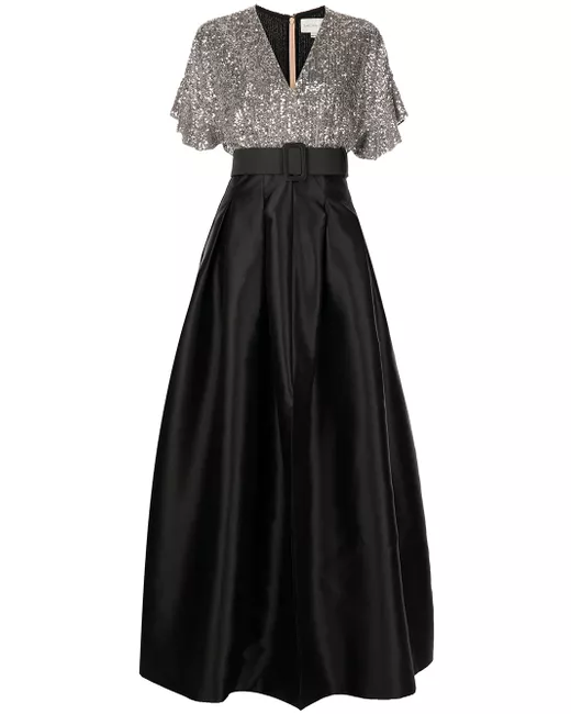 sachin & babi isolde sequin maxi dress SACHIN BABI Isla Sequin Tweed & Mikado Column Gown, Glacial Blue, Women's, 2, Evening Formal Gala Gowns Mother of the Bride Groom Sequined Gowns
