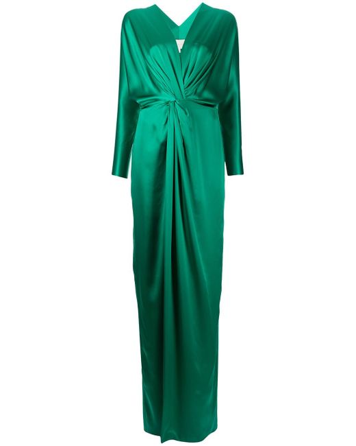 green emerald velvet dress Mac Duggal One-Shoulder Satin Faux Wrap Gown - Emerald Green