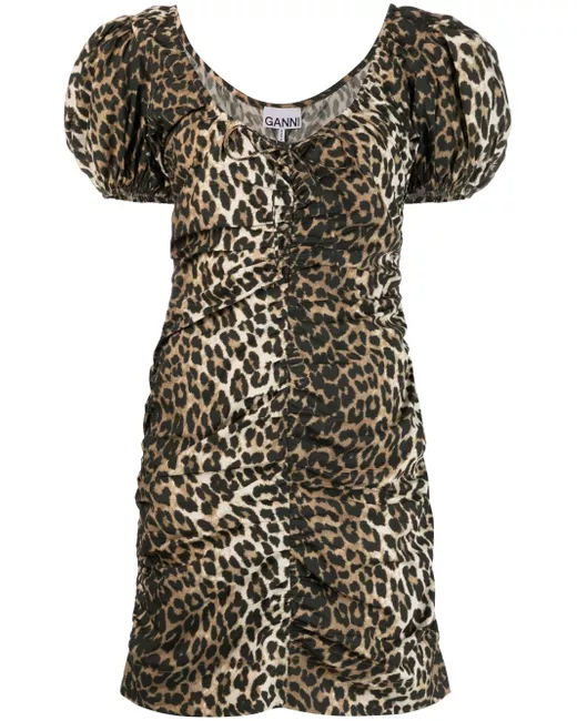 open lace back dress Ganni Leopard Pleated Georgette Flounce Smock Midi Dress  BLU'S
