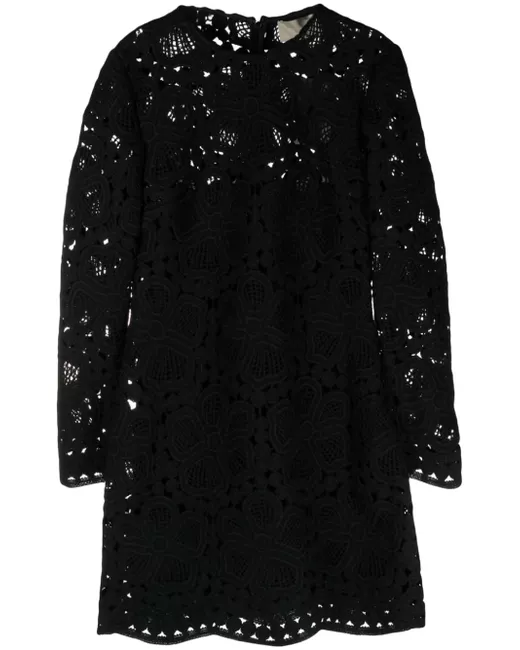Elie Saab floral-macram weaved minidress in Black | Stylemi