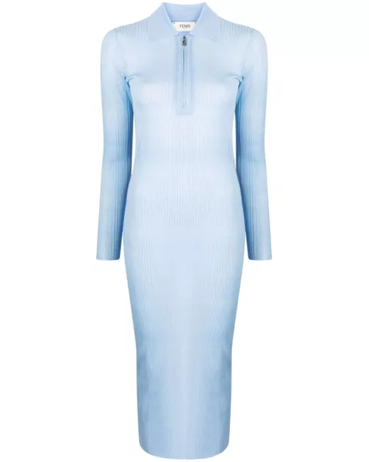 Fendi Long-sleeve Ribbed Midi Dress - Blue