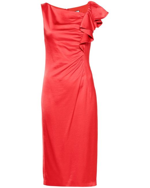 Nissa draped-detailing satin midi dress in Red | Stylemi
