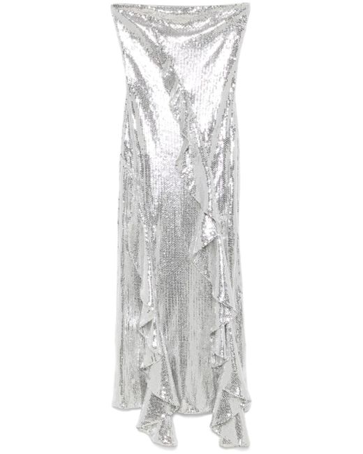 Rotate Birger Christensen ruffle-trim chiffon maxi dress in Blue | Stylemi