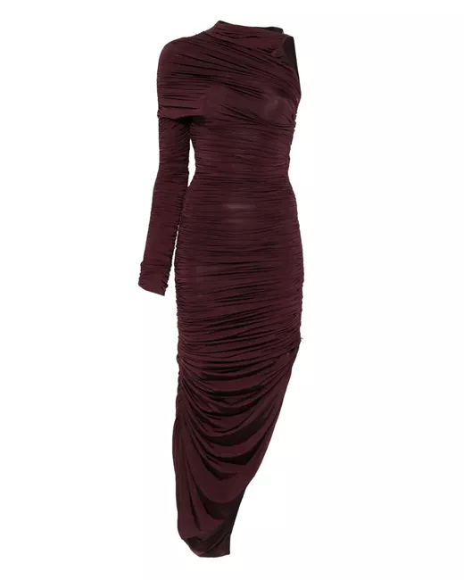 Mugler asymmetric-shoulder maxi dress in Purple | Stylemi