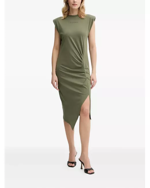 Pinko padded-shoulder side-split midi dress in Green | Stylemi