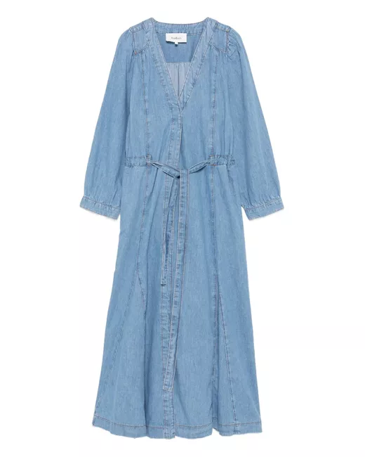 Ba & Sh belted V-neck denim dress in Blue | Stylemi