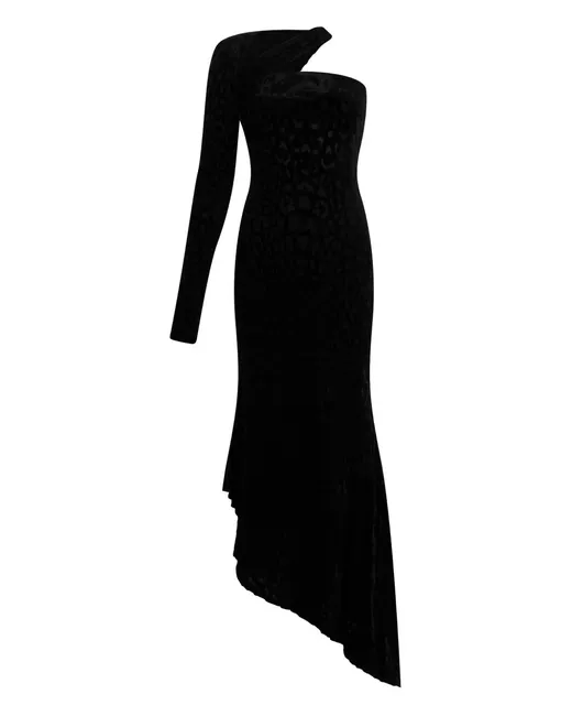 Roberto Cavalli asymmetric velvet dress in Black