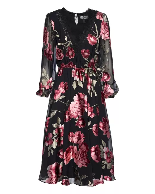 Nissa lace floral midi dress in Black | Stylemi
