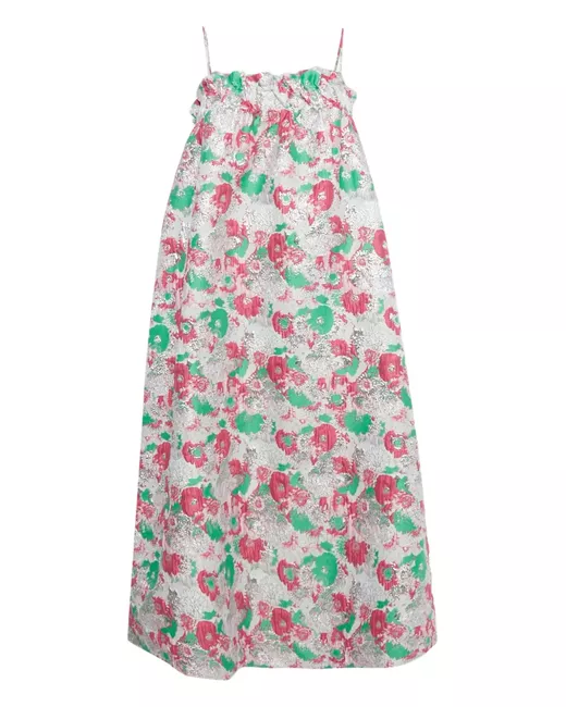Ganni Botanical jacquard midi dress in Yellow | Stylemi