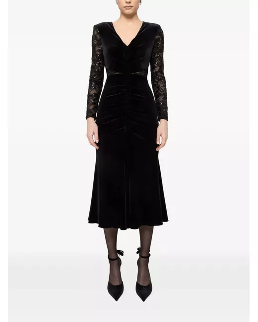 Nissa off-shoulder velvet midi dress in Black | Stylemi