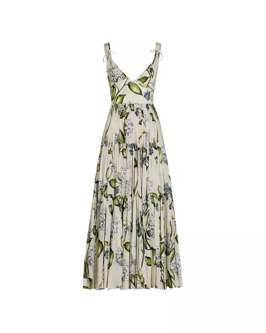 stradivarius green floral dress Floral Embroidered Maxi Dress With Sheer Flutter Sleeves In Sage Multi
