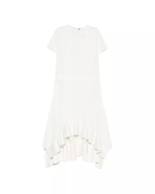 Sacai ruffled short-sleeve asymmetric dress in White | Stylemi