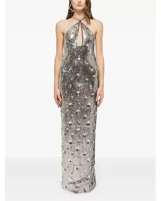 Nissa sequined open-back maxi dress in Silver | Stylemi