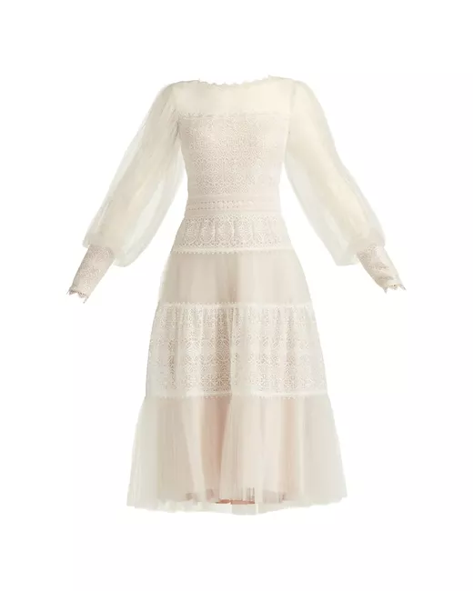 chinese dress ladies Tadashi Shoji Embroidered Lace Tiered Midi Dress in Royal Navy main image 0
