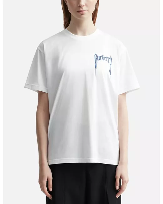Burberry Women's White Logo Print Cotton Oversized T-Shirt