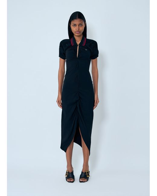 knee length dresses for ladies Pulling Ruched S/S Polo V-Hem Midi Dress main image 1