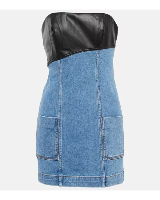 Staud Denim and faux leather minidress in Blue | Stylemi