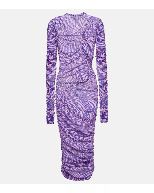 knee length dresses for ladies ASTR Ruched Mesh Midi Dress main image 1