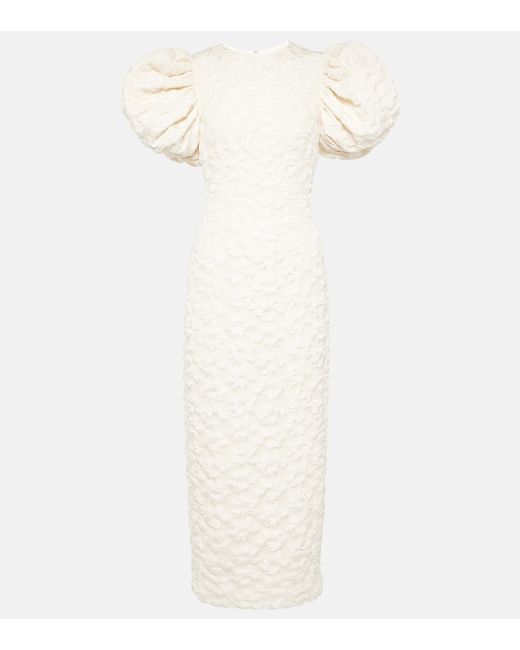 rotate bridal silk satin jacquard midi dress Bridal Silk Satin Jacquard Midi Dress In White