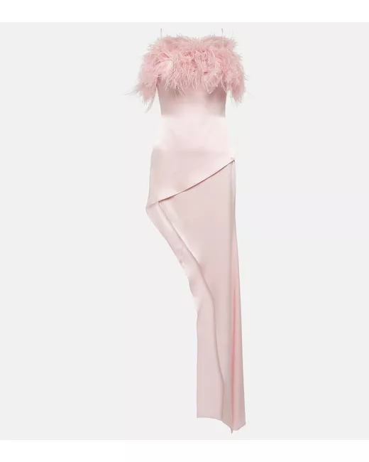 David Koma Feather-trimmed asymmetric dress in Pink | Stylemi