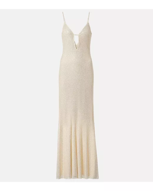 Self-Portrait Rhinestone-embellished mesh maxi dress in White | Stylemi